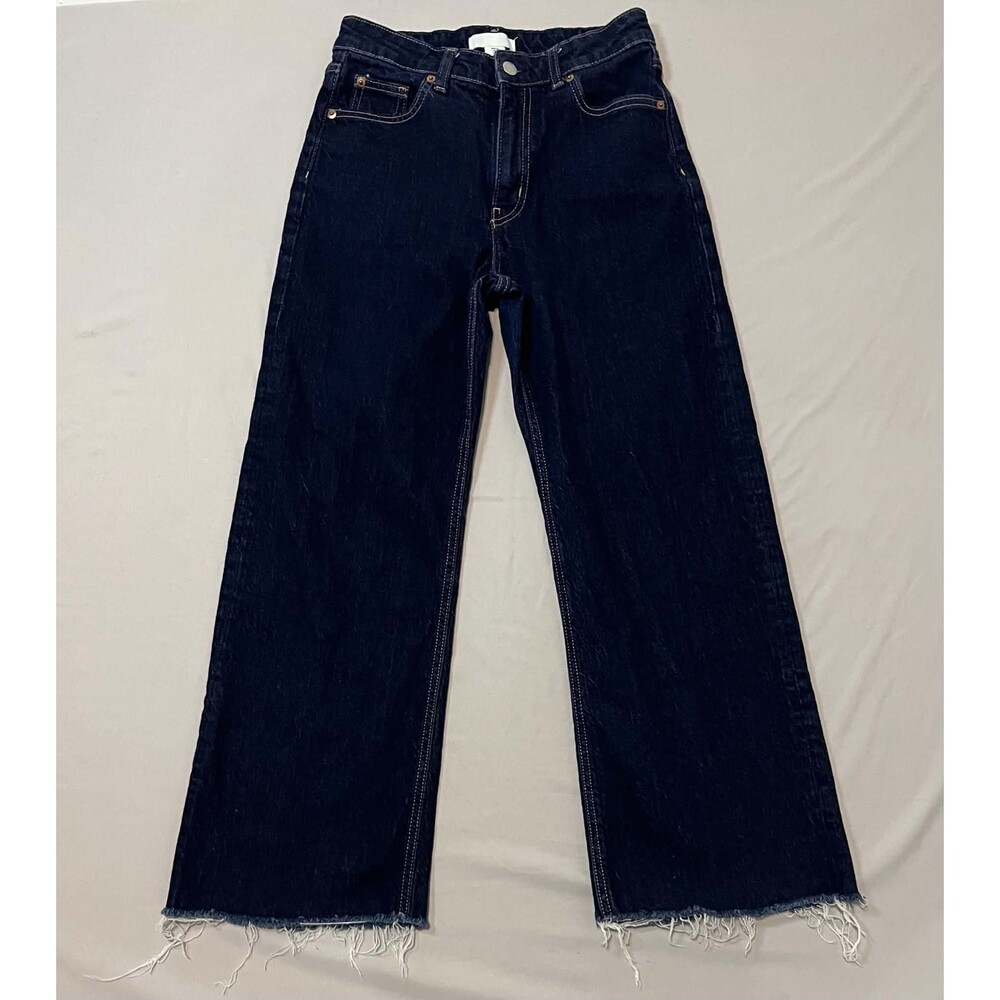 H&M Dark Wash High Waisted Wide Leg Jeans Raw Hem - Size 4